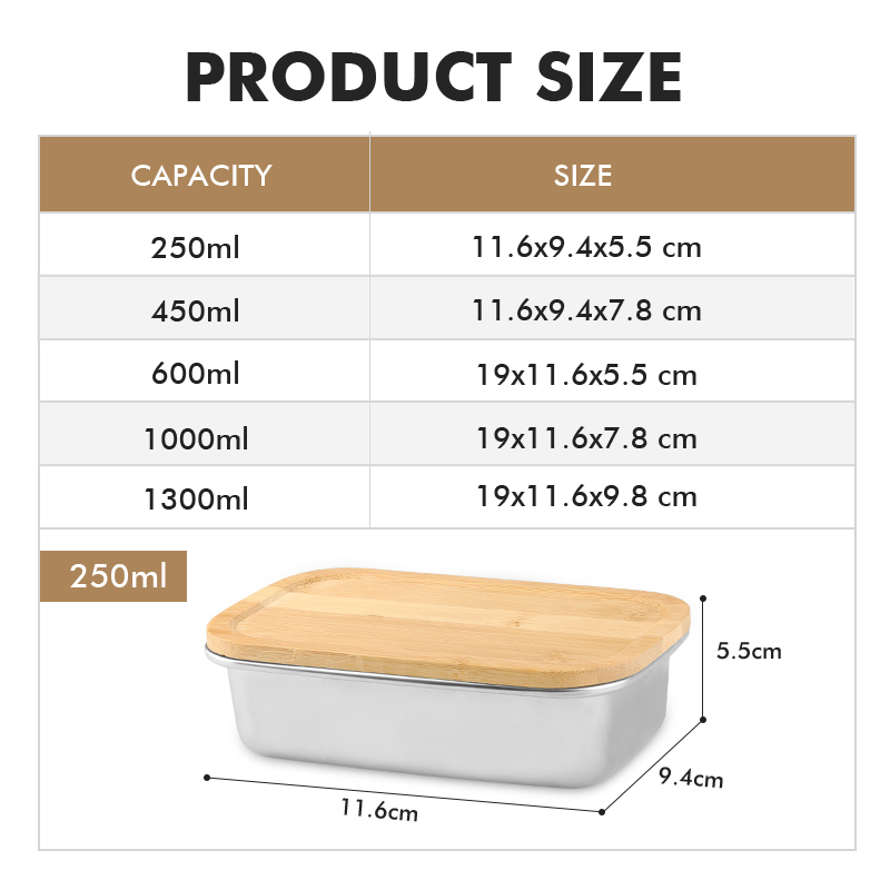King Gear Storage Boxes 304 Stainless Steel Lunch Box Camping Portable Lunch Box with Bamboo Board