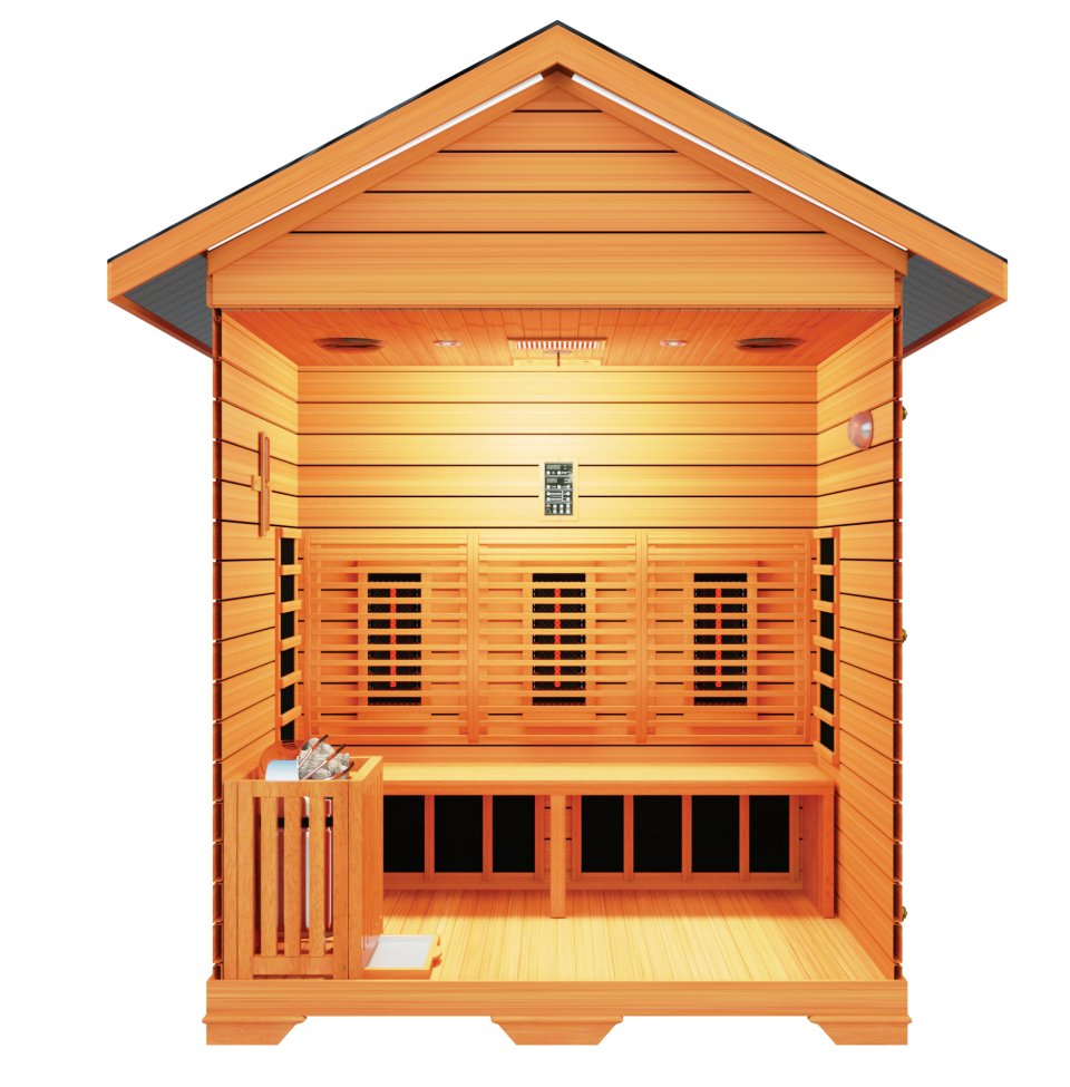 Сауна-бочка из кедра с инфракрасной печью и крышей