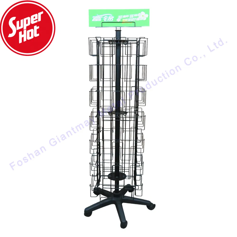 Custom 56 Pockets Postcard Display Greeting Card Gift Card Metal Rotating Display Stand Rack