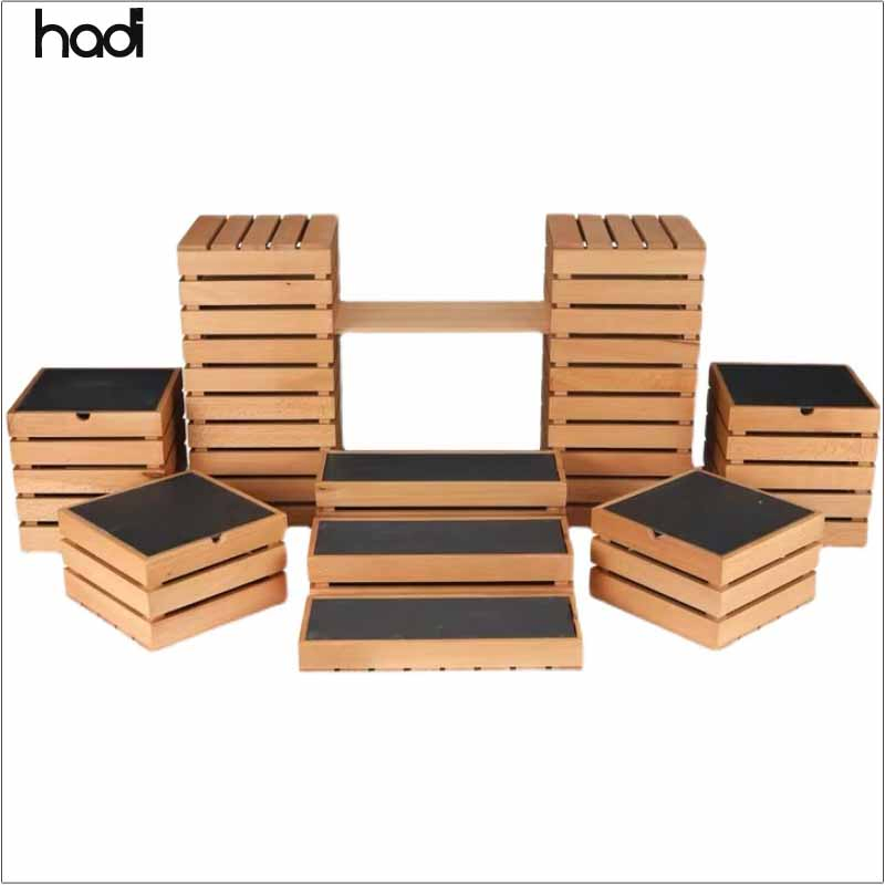 F&B Chef Items Hotel Catering Equipment Wooden Furniture Decorative Wooden Buffet Rack Riser/ Buffet Stand Catering for Sale