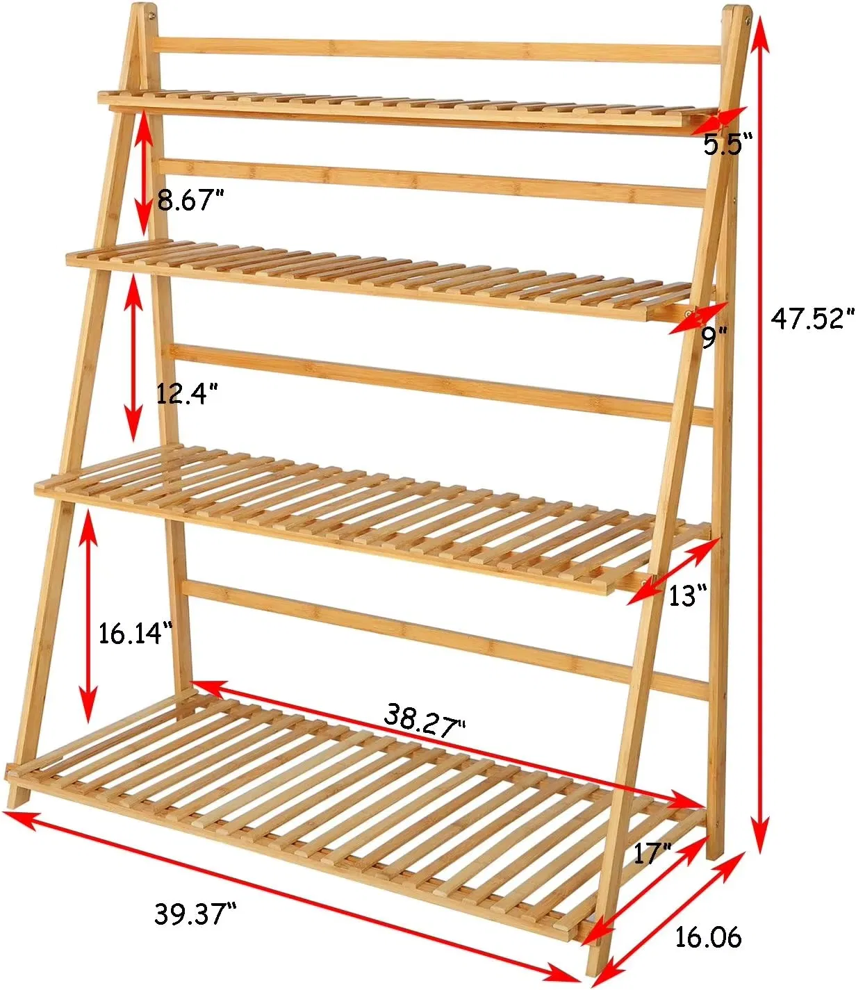 Bamboo Coffee Shop Balcony Floor-Standing Flower Storage Rack 43 5*54 Rack