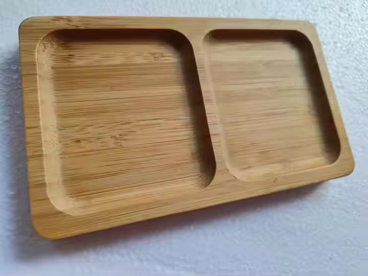 Bamboo Tray with 2 Compartments for Different Items Candy Storage