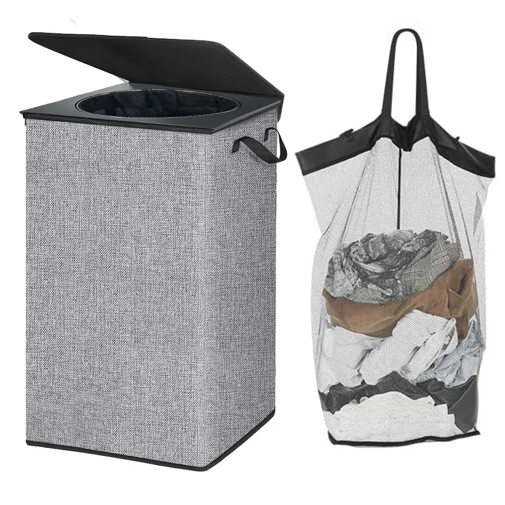 Large Foldable Laundry Basket for Home Use with Detachable Bag and Lids