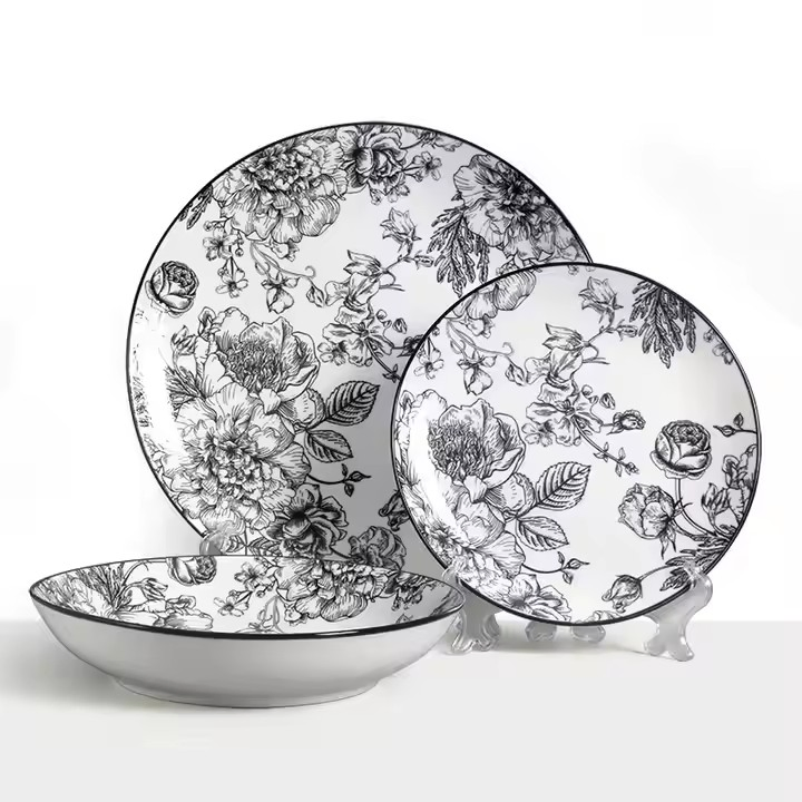 Hot-Selling 12/16/18/24PCS Dinner Set Pad Printing Blue Porcelainware Stoneware Ceramics Tableware