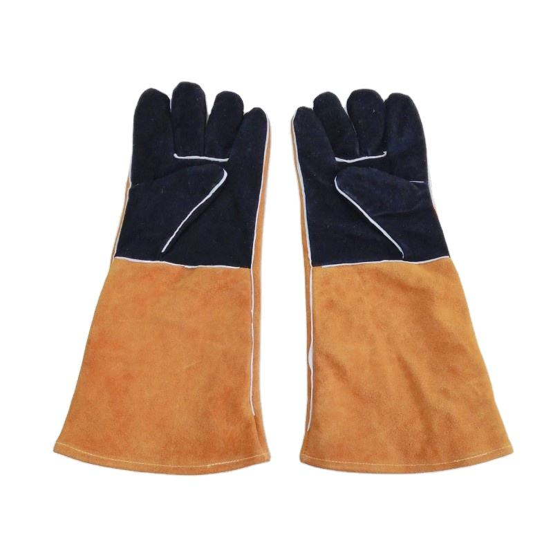 L41cm Cowhide Leather Baking Oven Mitts Grill Mitten with Long Sleeves Heat Resistant BBQ Gloves
