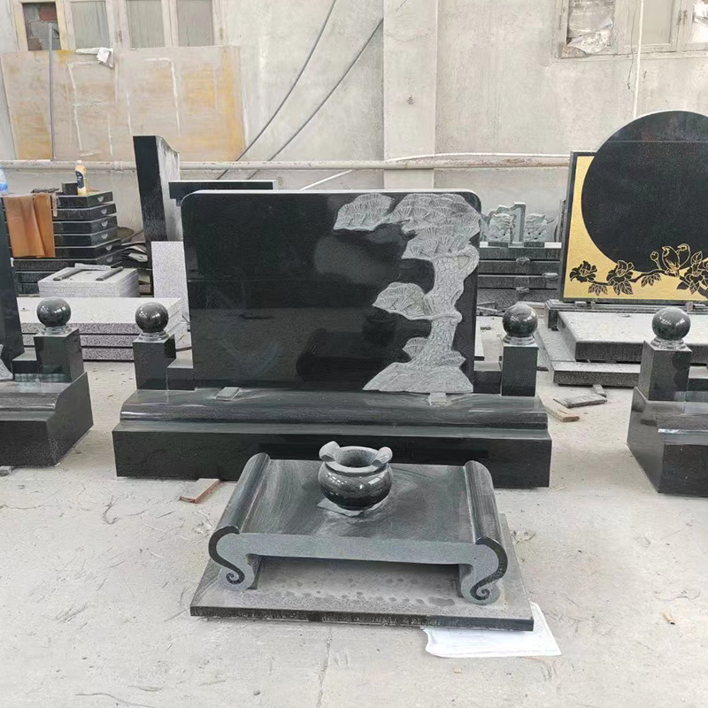 Bahama Blue and India Black Polished Carving Funeral Memorial/Tombstone/Headstone/Gravestone/Cemetery/Monument