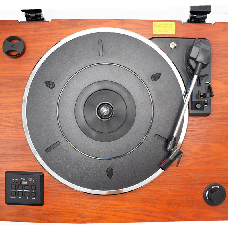 Newest HiFi Turntable Player Gramophone Retro Vinyl Record Player with Three Stereo Speakers and Transparent Dust Cover