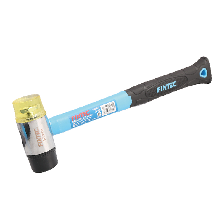 Fixtec 40mm Double Face Soft Rubber and Plastic Hammer with Two Color Fiberglass Handle