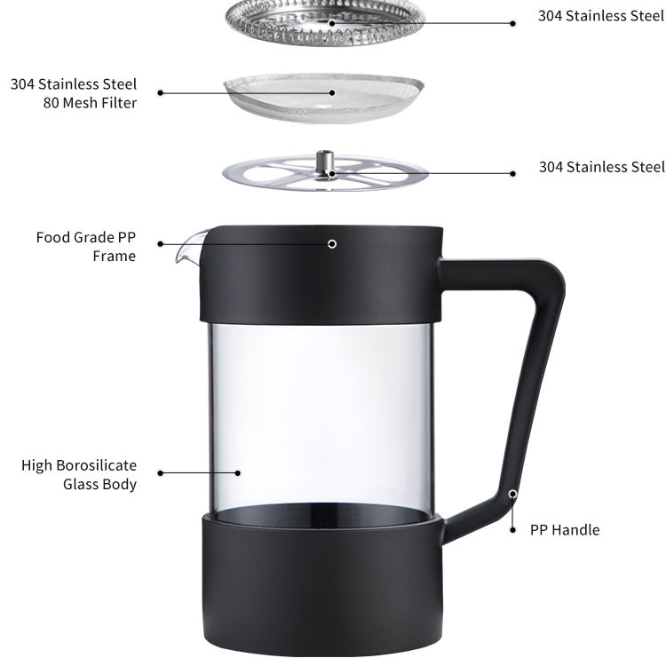 Glass Plastic French Coffee Press Maker 350ml Portable French Coffee Press Coffee Maker with Plunger