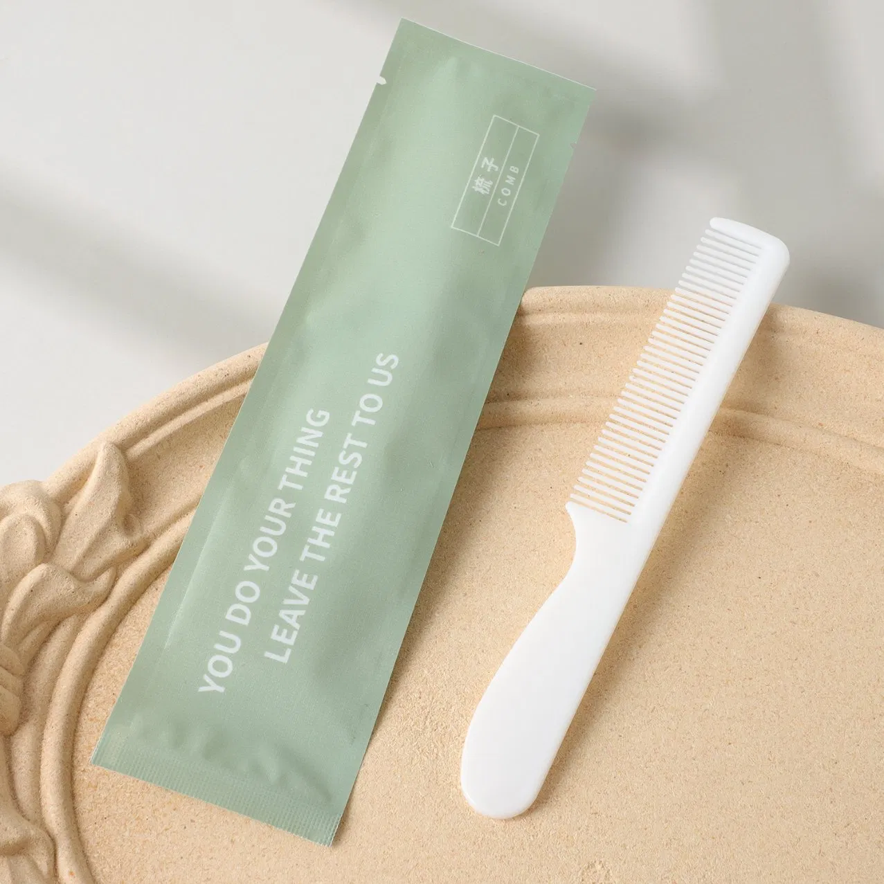 Wholesale Disposable Biodegradable Soft Plastic Three-Sided Sealed Starlight Brushed Green Luxury Hotel Supplies Set