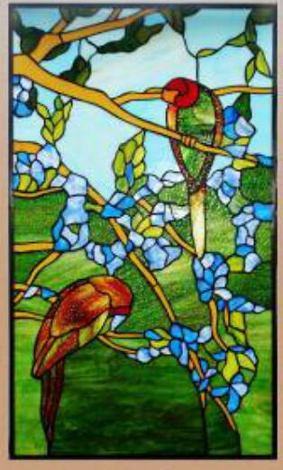 Decorative Stained Glass Tiffany Lead Light Window Panel with Peacock Design