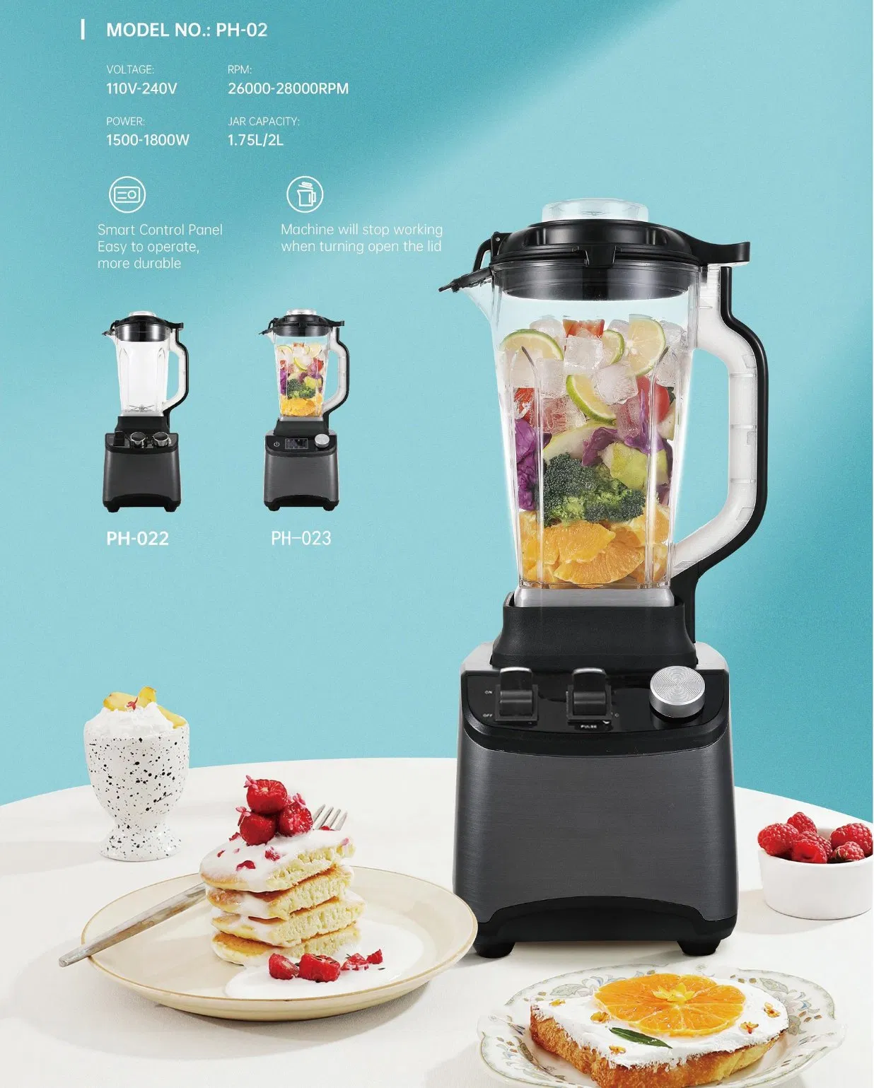 2L Commercial Blender Ice Chopper Meat Grinder Fruit Juice Mixer Home Food Blender