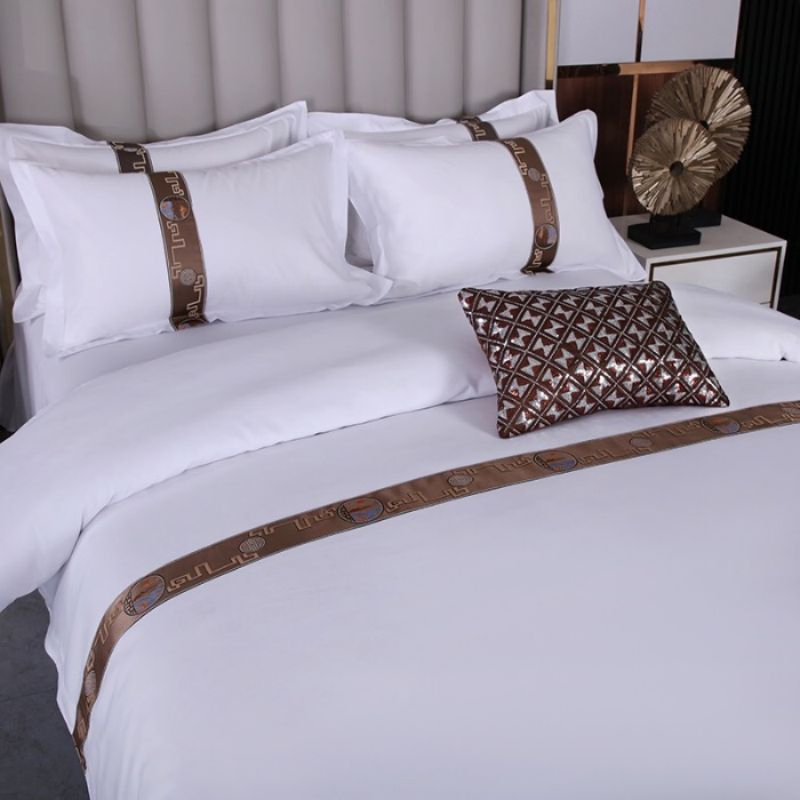 Good Price Custom King Queen Size 5 Star Hotel 100% Cotton Bedsheet Jacquard Webbing Embroidery Duvet Cover Luxury Hotel Bedding Set From Guangdong Home Textile