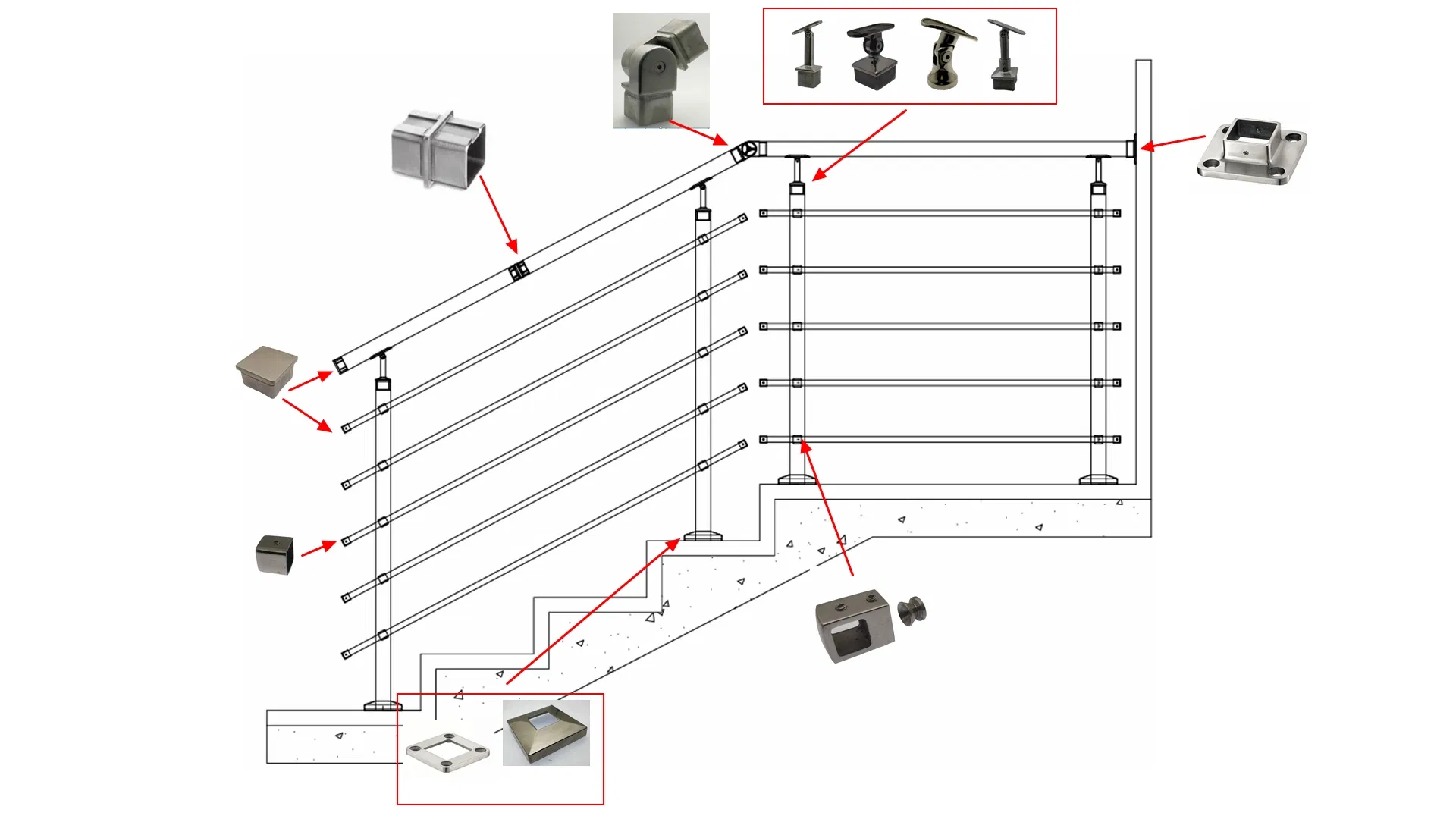 Factory Supply 316 Stainless Steel Frameless Glass Baluster Handrail Connector Clamp Rails