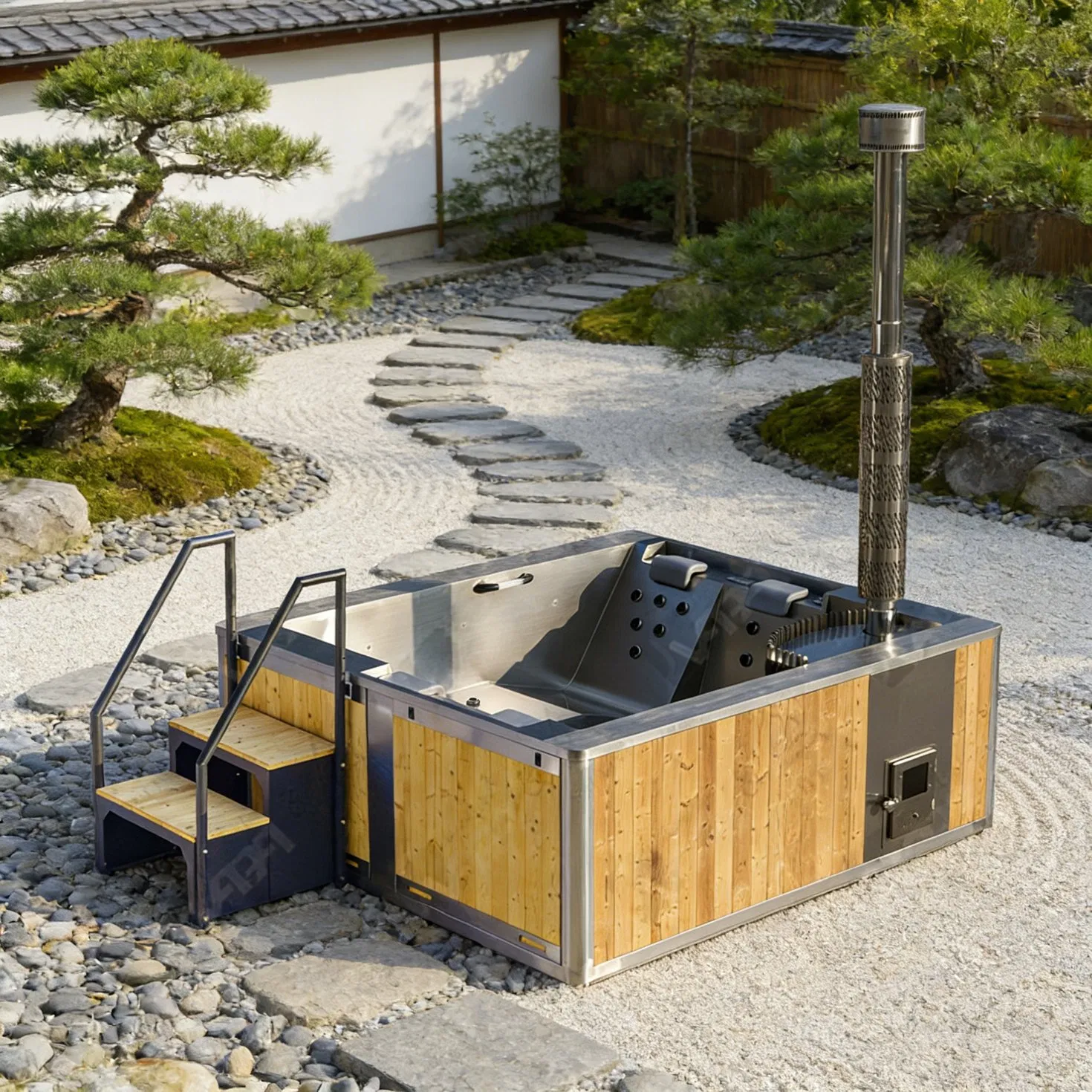 Деревянная джакузи с подогревом и гидромассажем