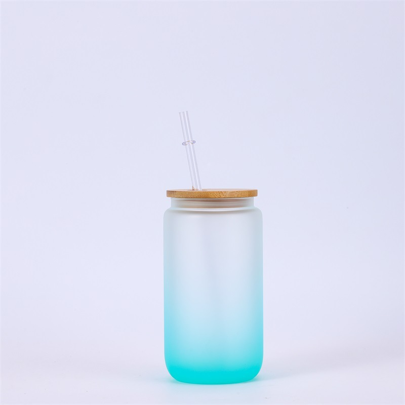 Стеклянная бутылка для воды 450 мл с крышкой и трубочкой