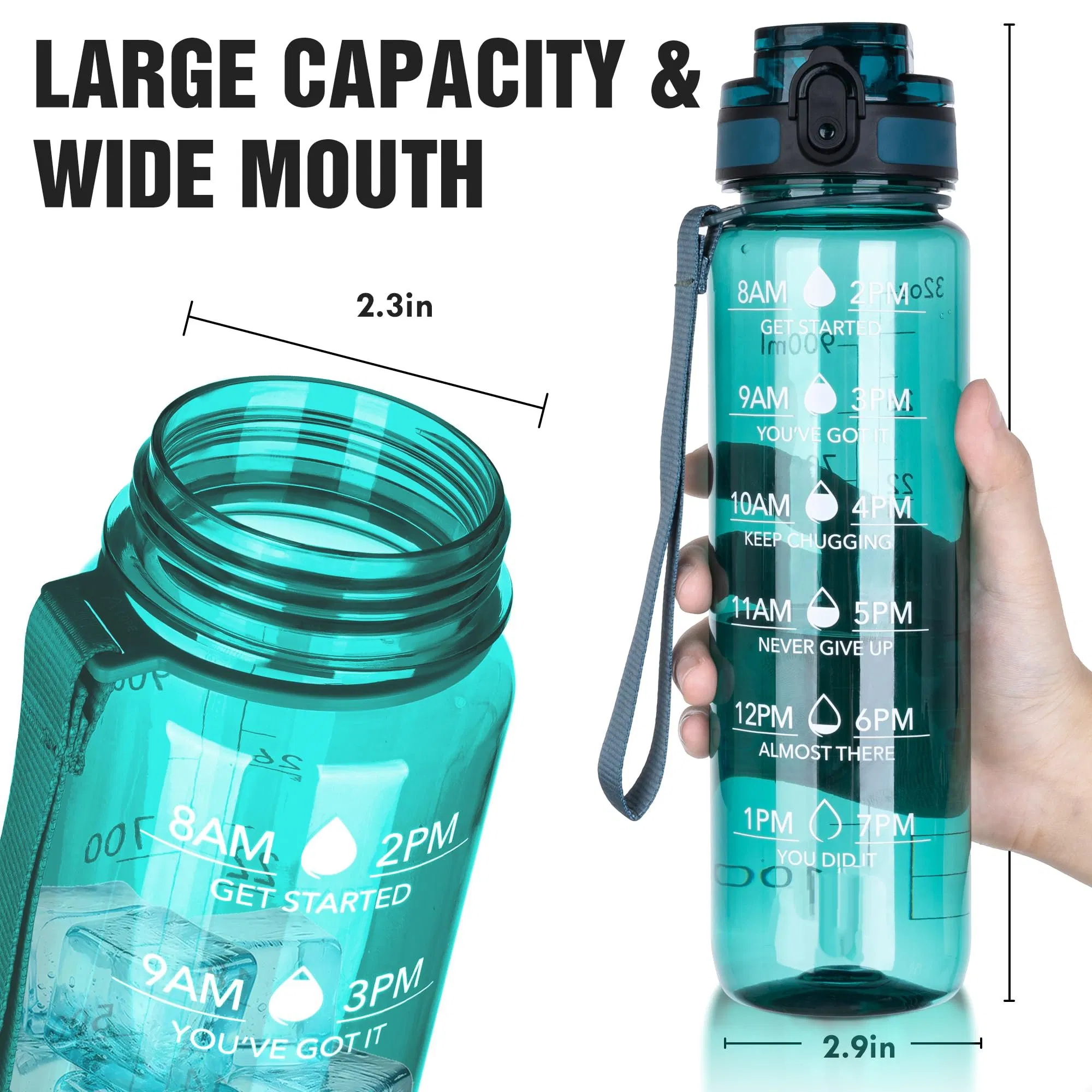 Time-Marked Sports Drink Bottle, 1L Tritan, BPA-Free and Leak-Proof for Training & Office