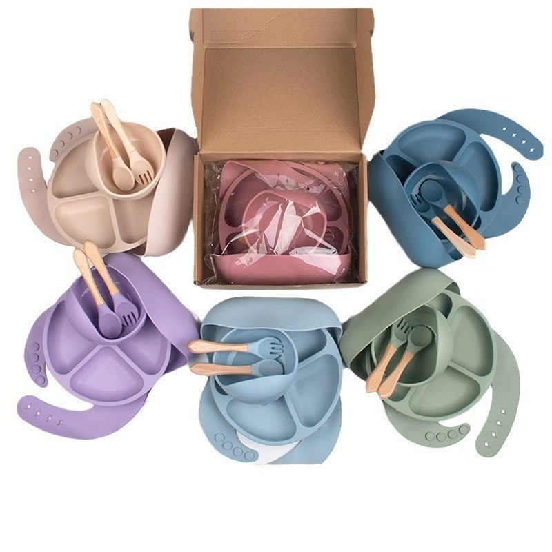 Silicone Bib Silicone Dinner Plates Baby Complementary Food Compartmentalized Dinner Plates