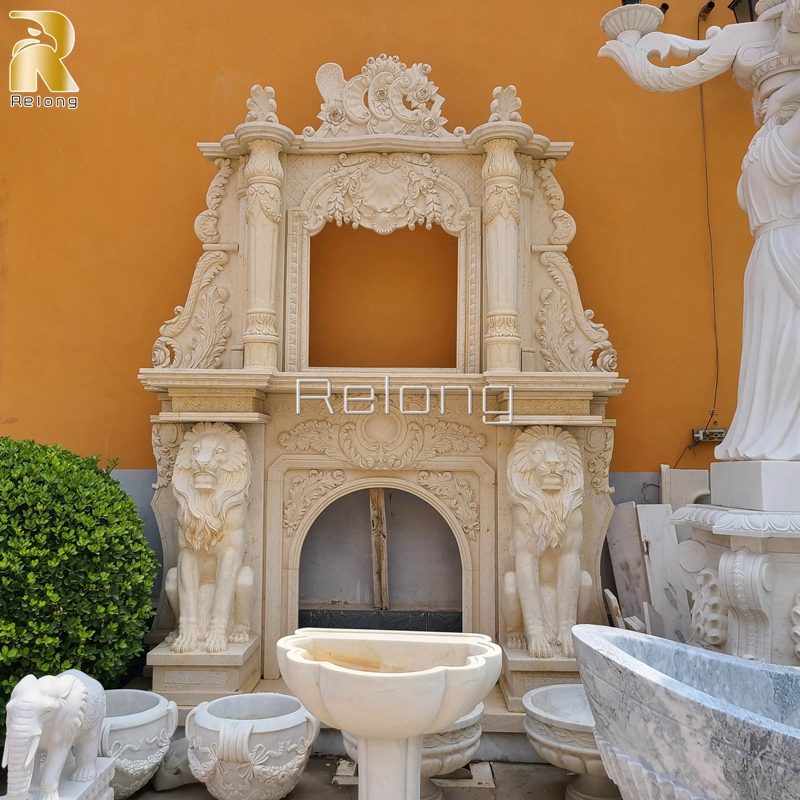 Hand Carved Natural Marble Stone Fireplace Surround for Sale