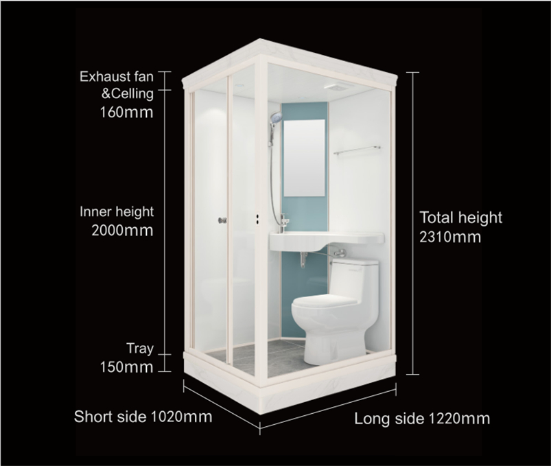Modern Prefab Bathroom Pods: All-in-One Integrated Bathroom Units with Tempered Glass, Heavy Aluminum Frame, Waterproof Function, and Odor Prevention