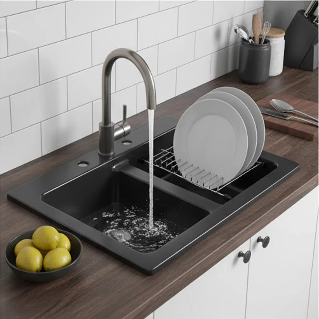 Contemporary Black Acrylic Double Bowl Laundry Sink for Modern Homes