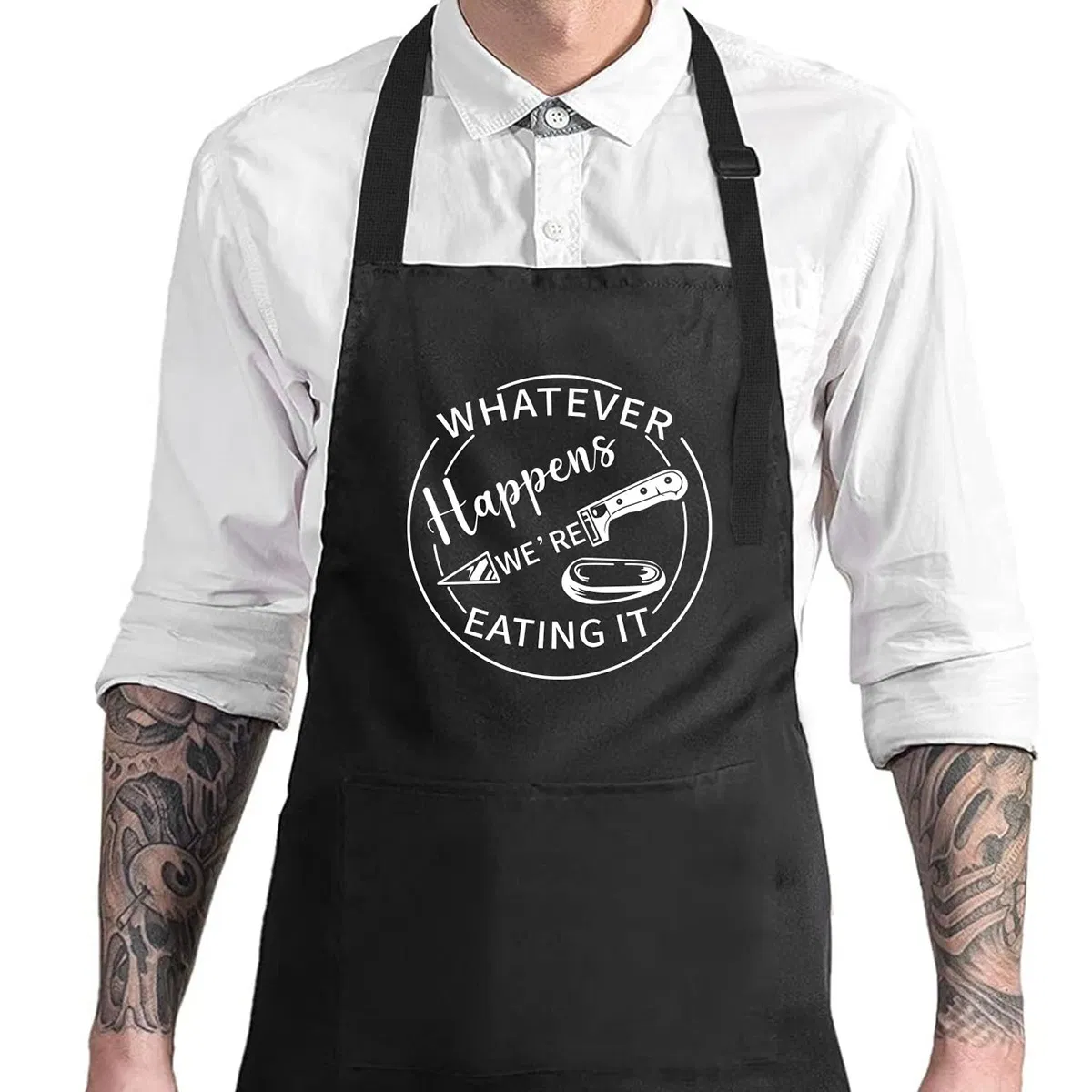 Canvas Apron, Thickened Heat-Embossed, Wear-Resistant Outdoor Work Clothes, Barbecue Apron with Pockets