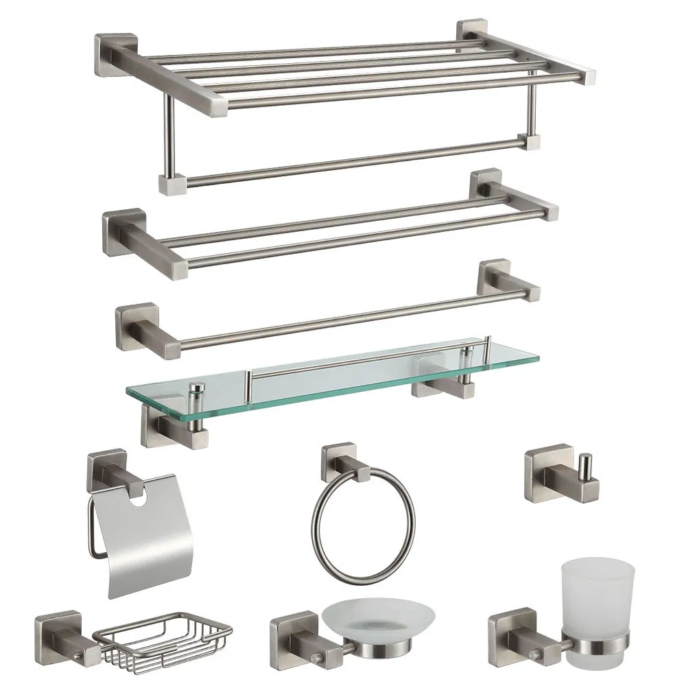 10 Pieces Simple Brushed Nickel Wall Mounted Bathroom Accessories Set