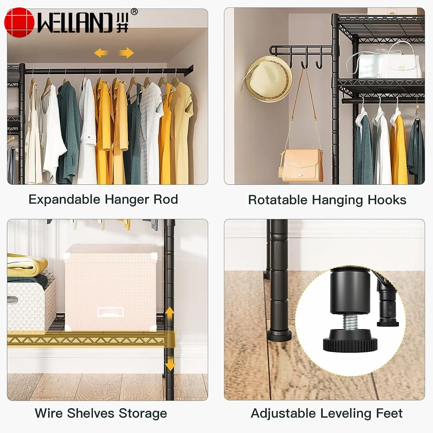 Laundry Room Washing Machine Storage 2 Hanging Clothing Drying Rack with 3 Wire Shelves