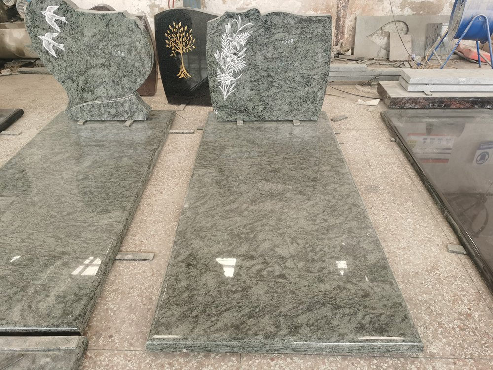 European Style Olive Green Granite Customized Polishing Surface Tombstone Headstone