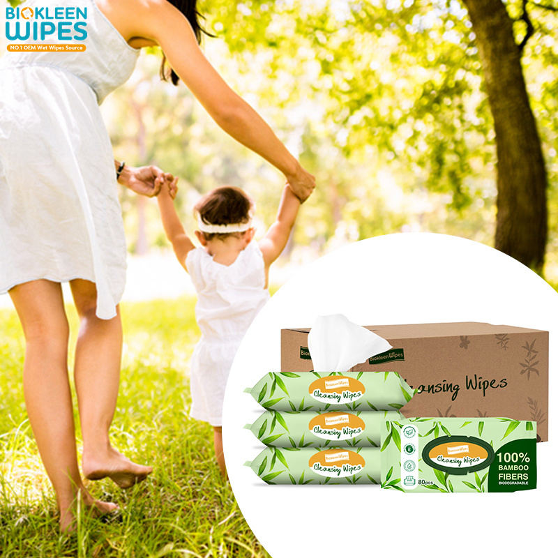 Biokleen Customized Logo Bamboo Water Wipes Sensitive Skin Toallitas Desmaquillantes Organic 100% Biodegradable Plant-Based Bamboo Cloth Babi Wipe