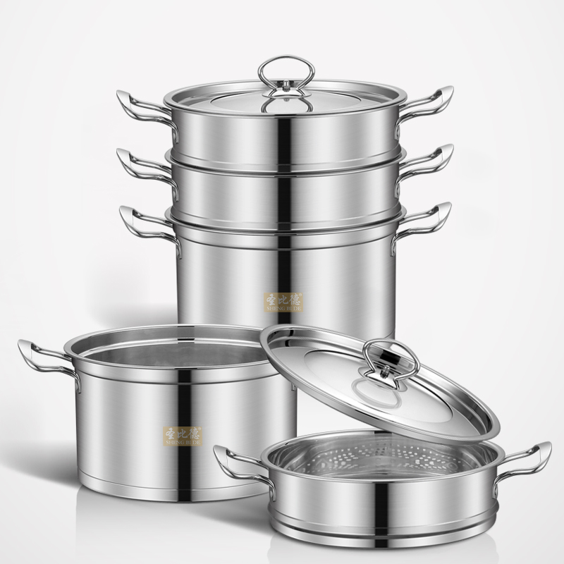 Factory Direct Sale Stainless Steel 2 Tiers Steamer with Steel Handle