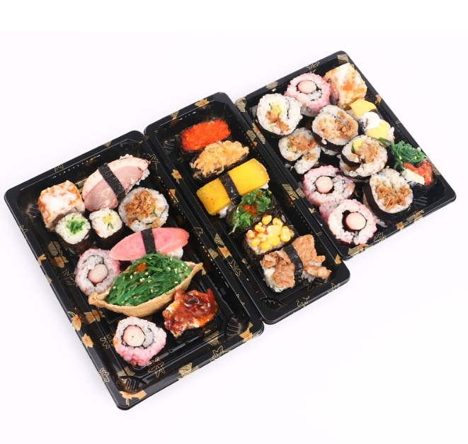 Plastic Sushi Tray Box with Transparent Lid Rectangular Takeaway Packaging Food Container