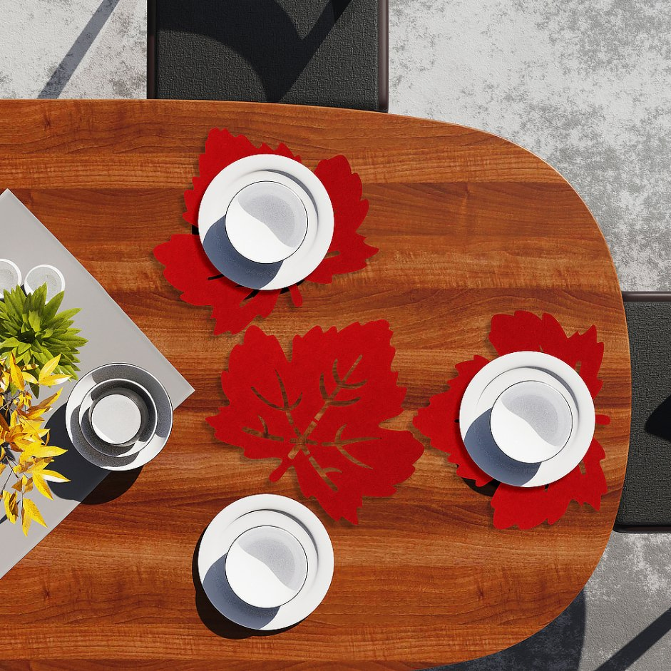 Felt Maple Leaf Placemat High Quality Laser Cutting Autumn Harvest Leaf Coasters Placemat Autumn Thanksgiving Placemat