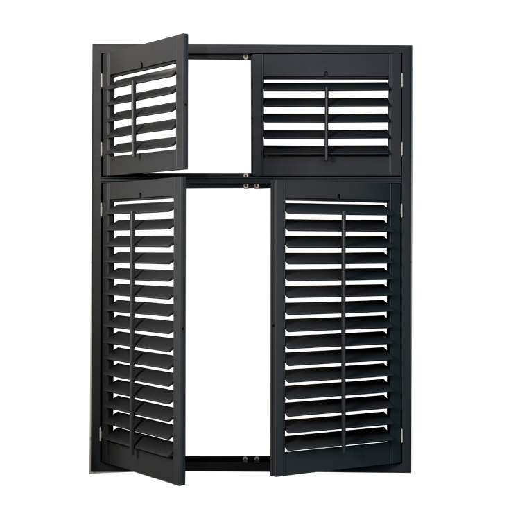 Made to Measure Black Customized Color Tier on Tier 76mm Louvers Traditional Rod Window Covering Paulownia/Bass Wood Plantation Shutters