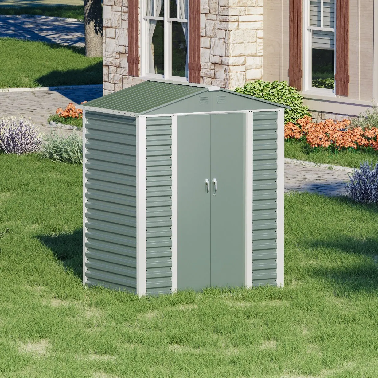Aobabo Tool Garden Shed Metal Outdoor Storage Shed Steel Utility Tool Shed Storage House