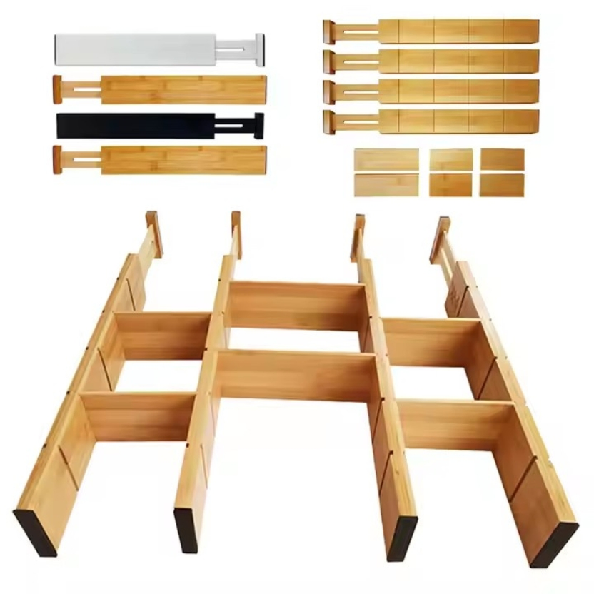 Adjustable Bamboo Drawer Dividers with Inserts Expandable Drawer Separators