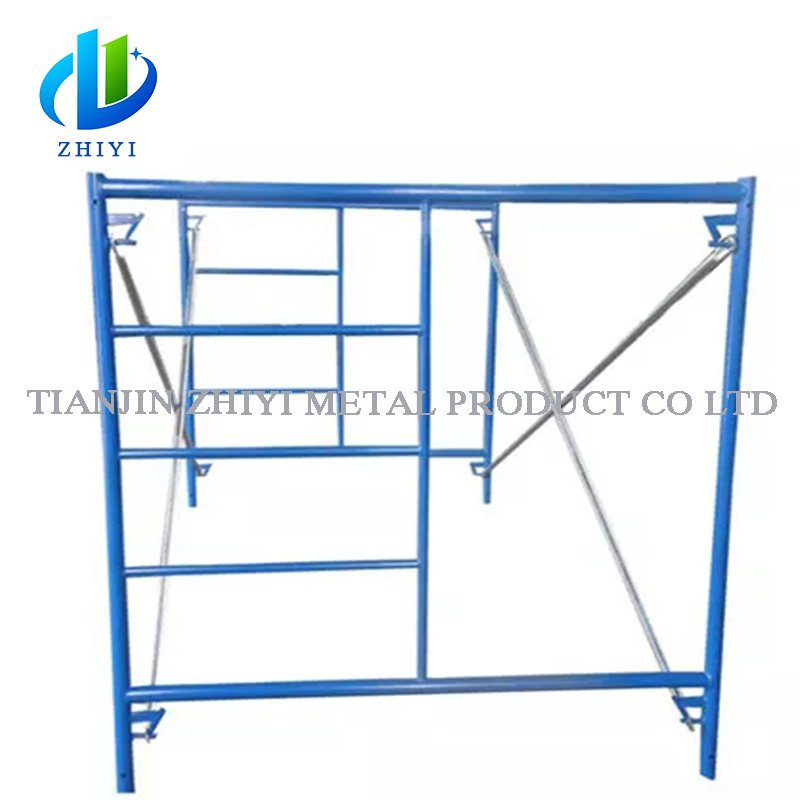 Quality Staircase Speed Lock H Steel Frame Painting in Blue Construc Double Front Guard Rail Ladder Scaffolding