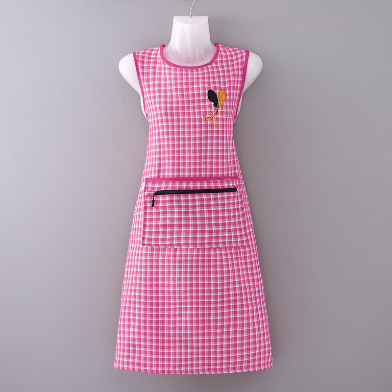 Embroidered Lengthened Waistcoat Large Pocket Household Wear Resistant Adult Work Clothes Zipper Vest Kitchen Cooking Apron