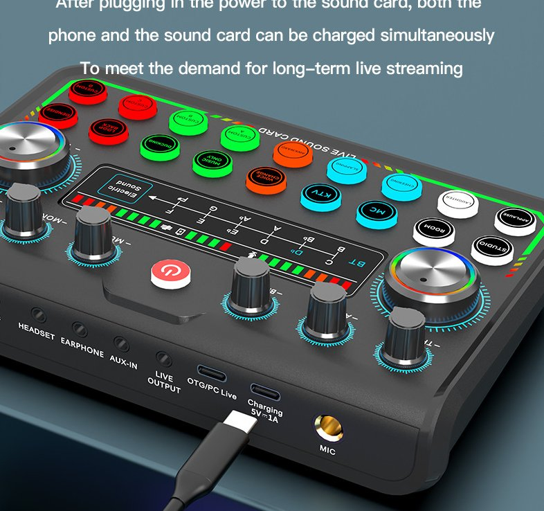 English Sound Card Live Singing Can Be Tuned Support to Plug in The Ring Microphone Touch Switch Function