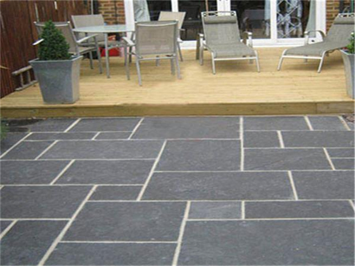 Natural stone polished/honed/flamed black slate floor tiles for outdoor exterior paving decoration