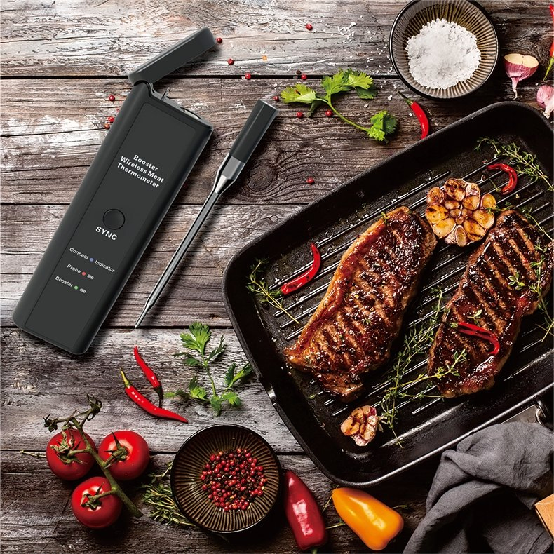 Dual Temperatures Smart Wireless BBQ Thermometer with Built-in Bluetooth Repeater