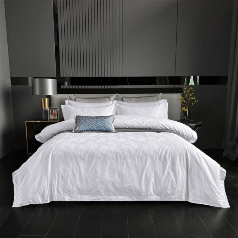 White 100% Cotton 60s Satin Jacquard Duvet Quilt Comforter Cover Hotel Four-Piece Set ODM/OEM Twin/Full/Queen/King Bed Sheets Bedding Set