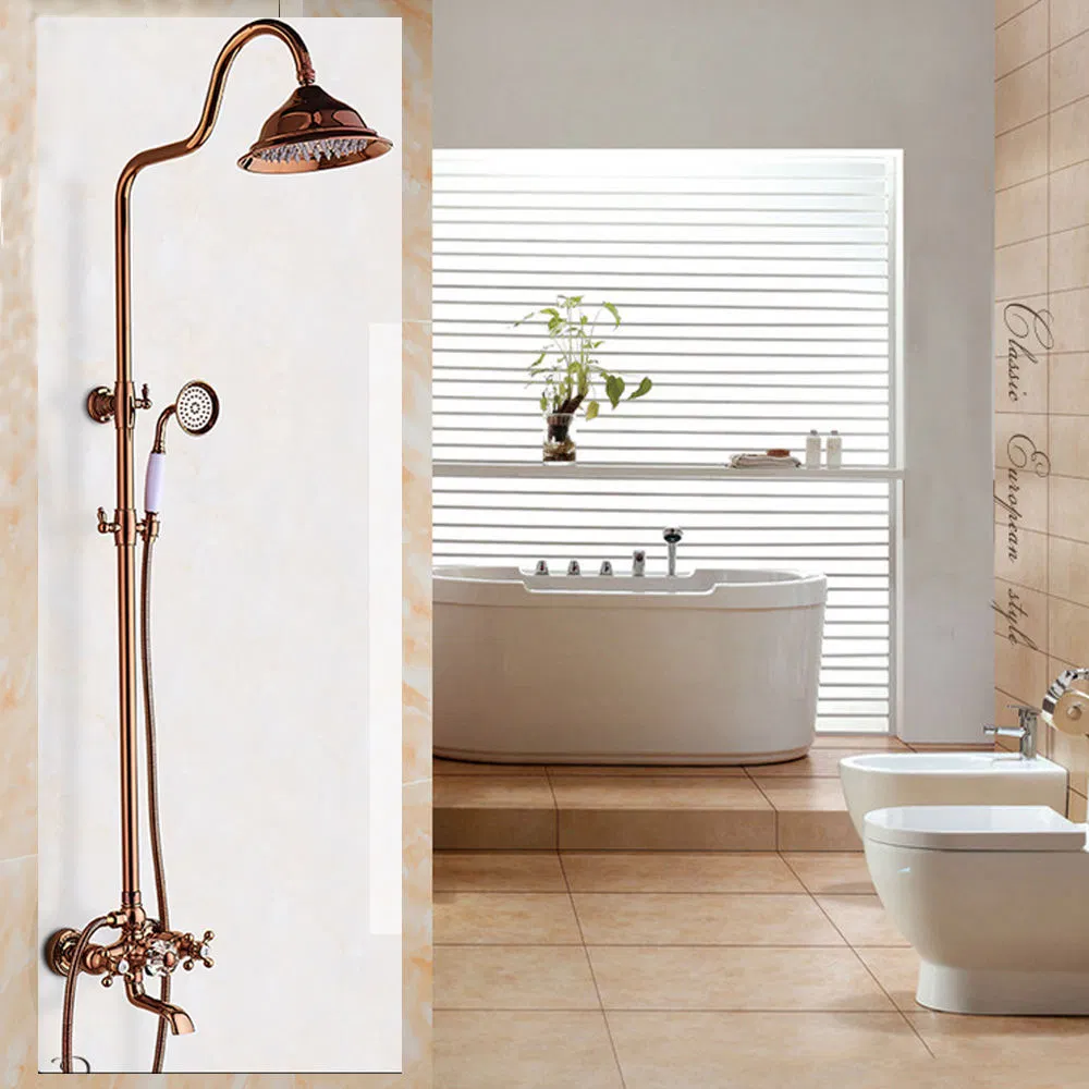 European-Style Rose Golden Copper Shower Head, Bathroom Rain Shower Faucet