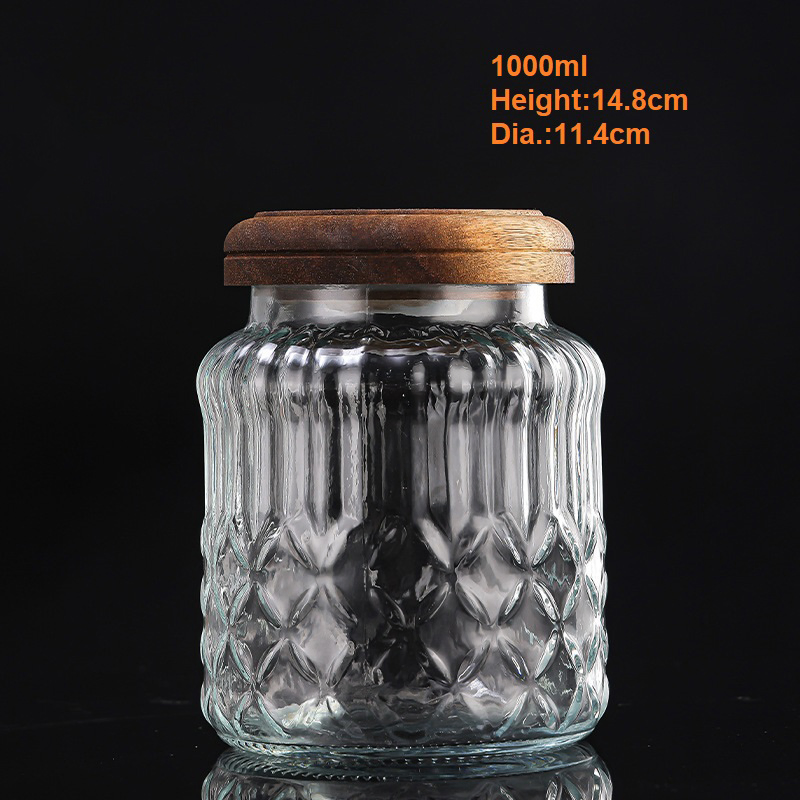 Стеклянная банка 1000 мл с деревянной крышкой для хранения