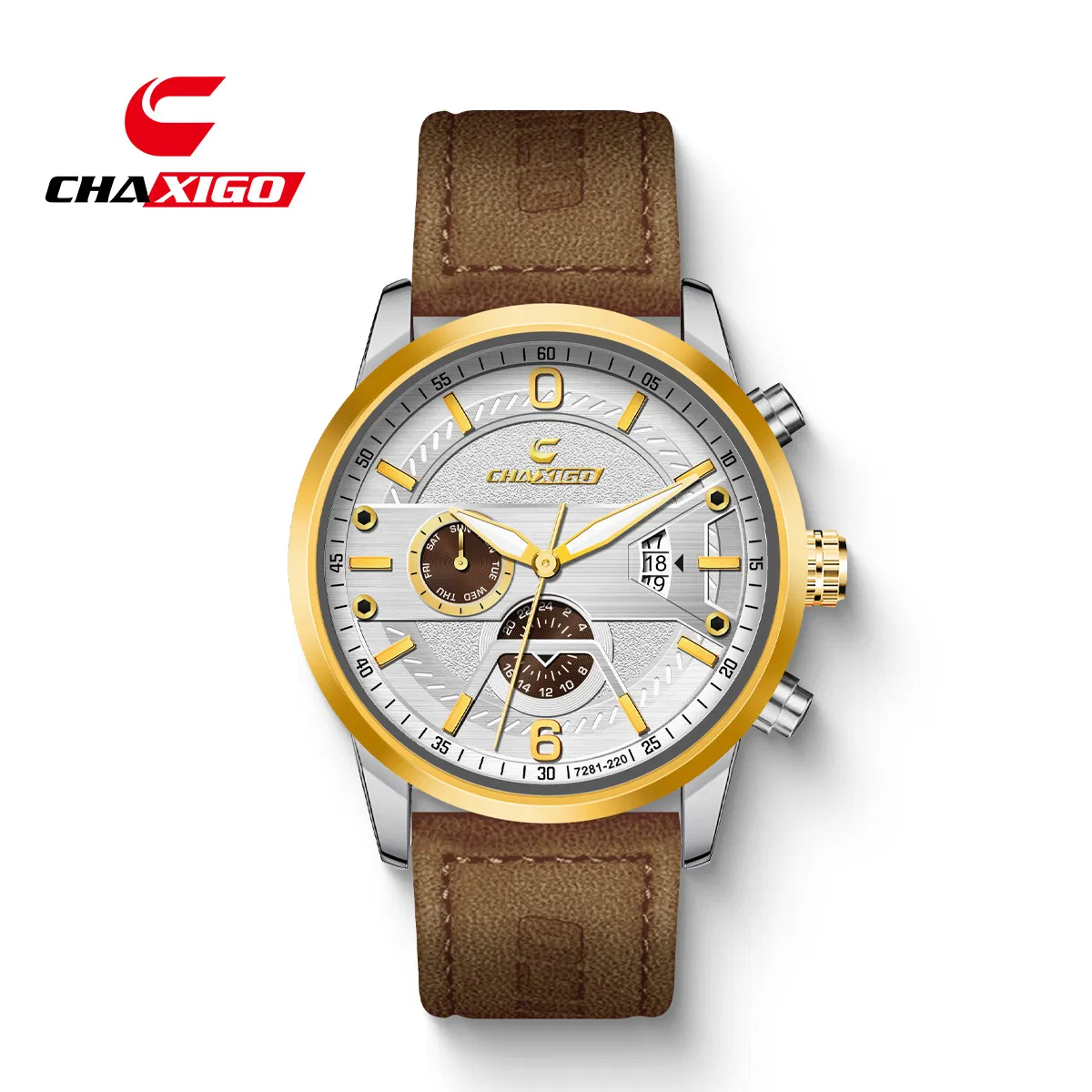 Chaxigo Swiss Brand New Men's Leather Strap Multifunctional Quartz Watch Exquisite Craftsmanship