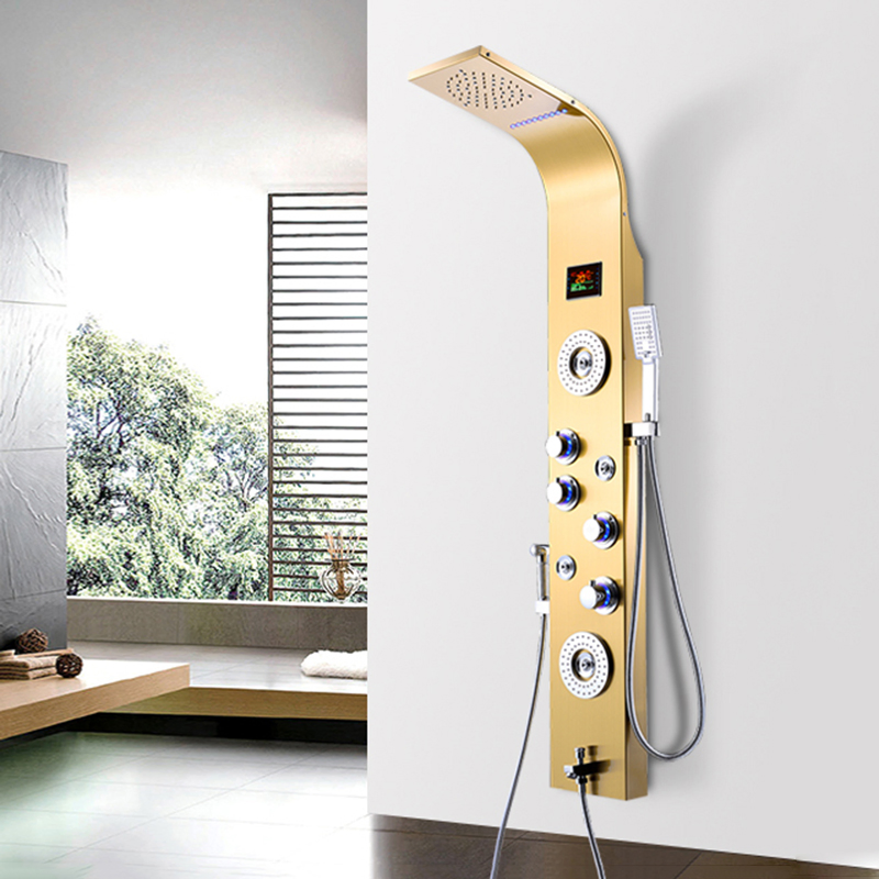 Muti-Functional LED Digital Display Shower Set Stainless Steel Waterfall Rain Shower Panel