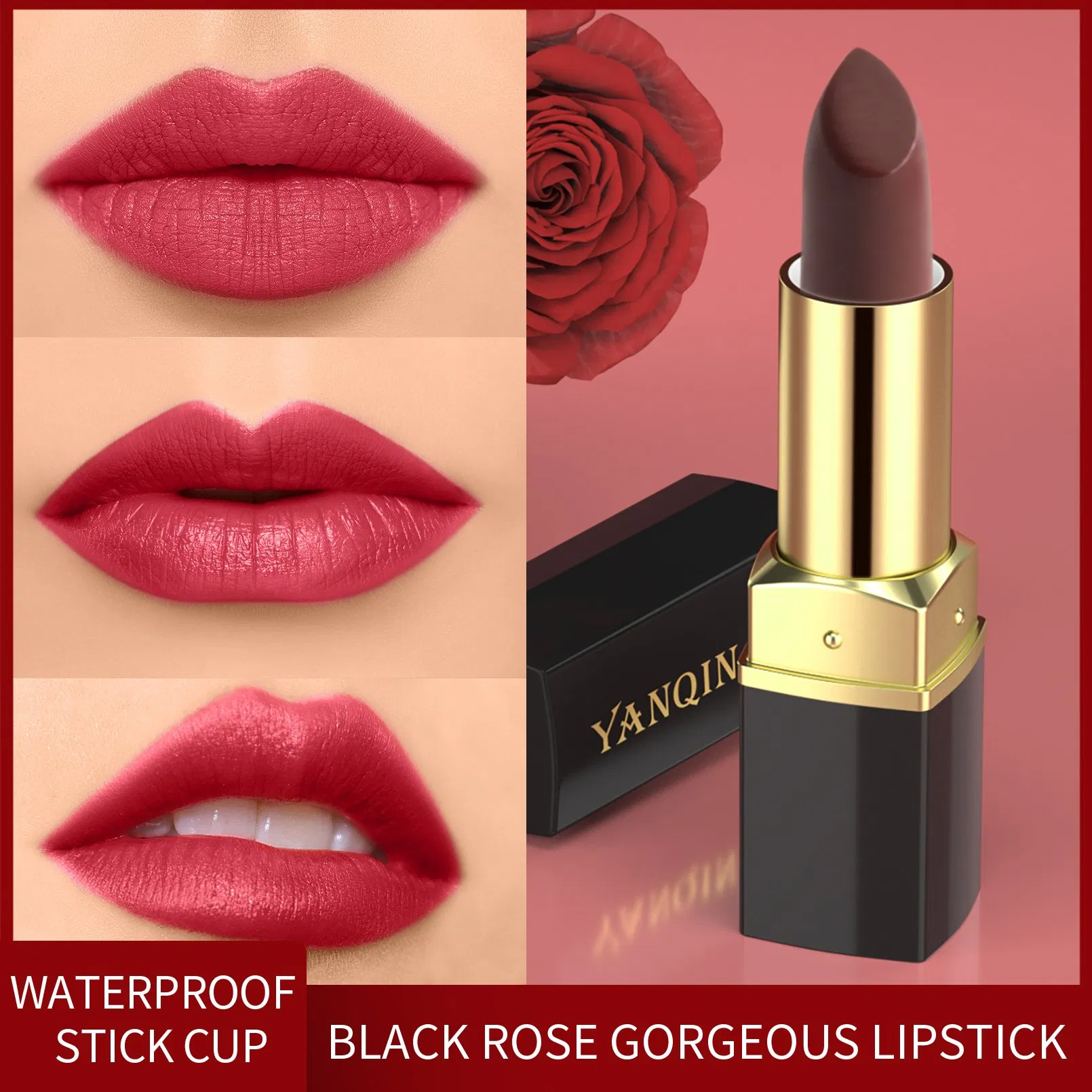 Low MOQ Matte Liquid Lipstick Private Label Waterproof Long Lasting Matte Custom Black Rose Colorful Lipstick