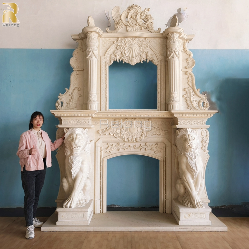 Factory Supplier Luxury Decorative French Marble Fireplace Natural Beige Marble Mantel Surround