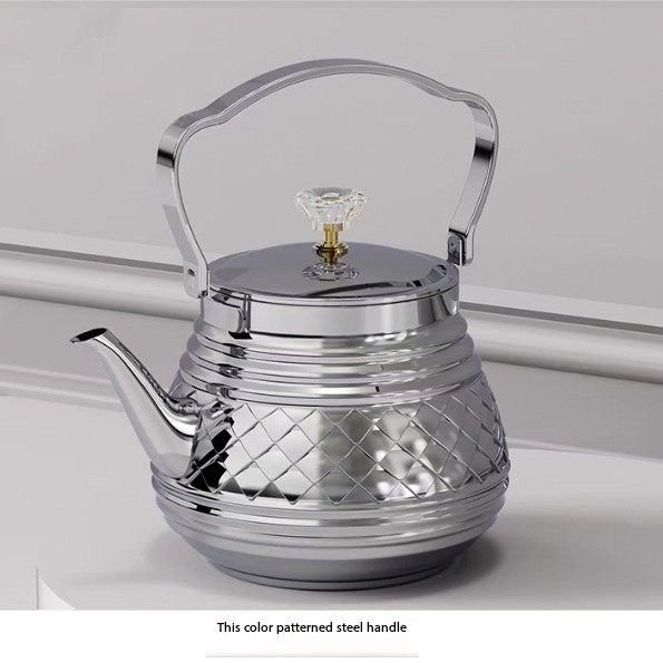 Elegant Stainless Steel Tea Kettle with Crystal Knob & Gold - Plated Pattern Handles