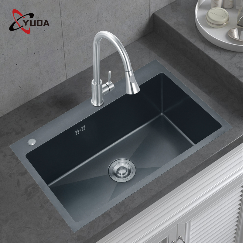 Modern Kitchen Sink Stainless Steel Single Bowl Black Handmade Undermount Sink Fregadero Cocina